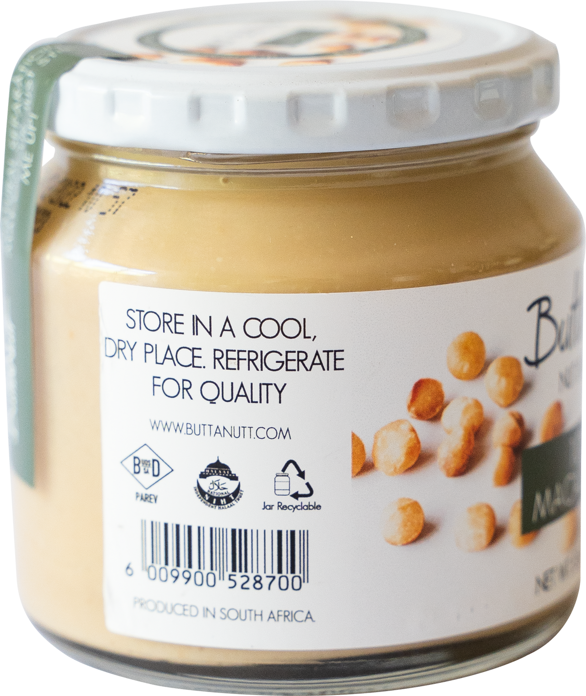 Product Shot of the side of a 100% Macadamia Nut Butter Jar