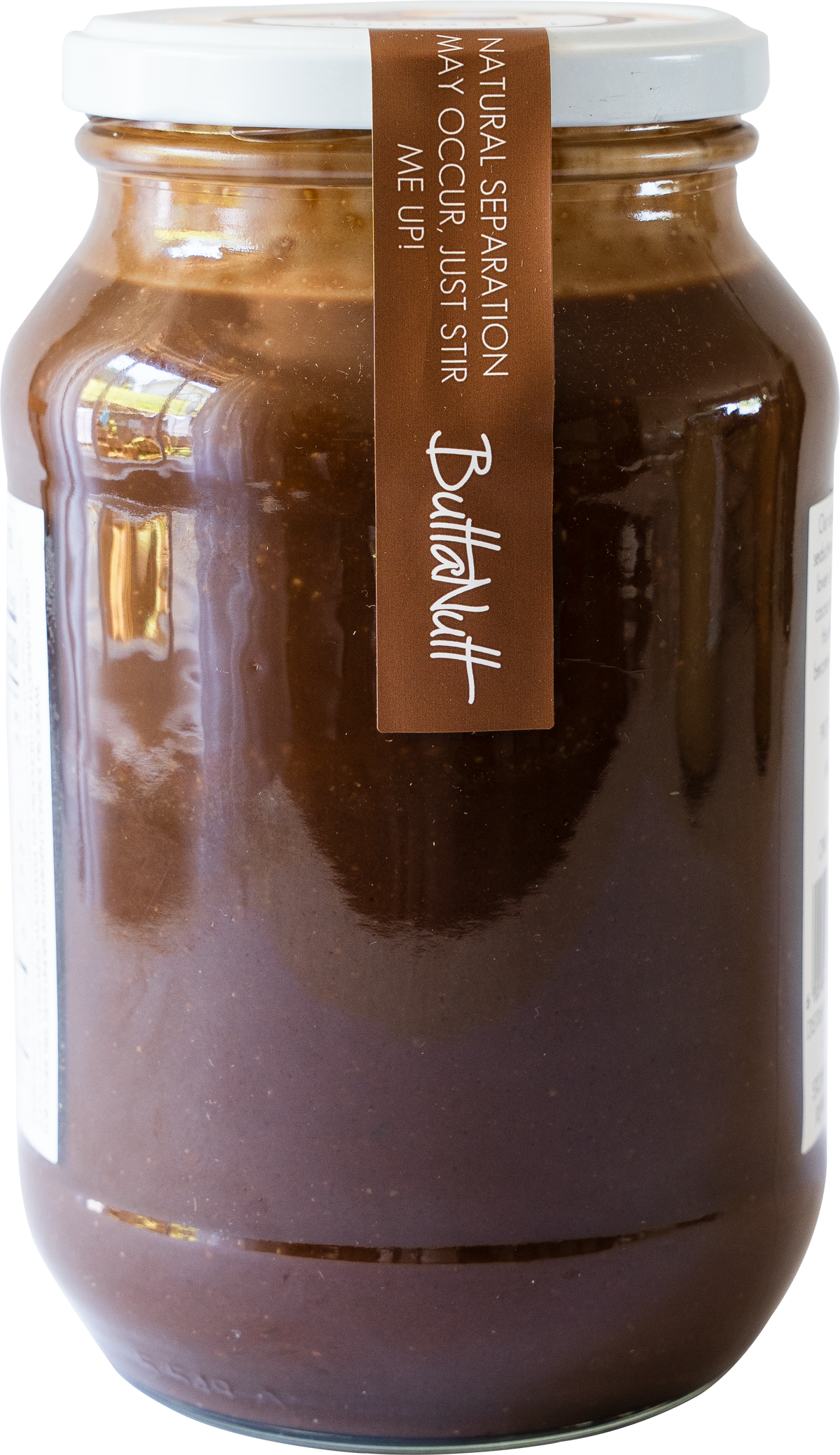 Back of a jar of ButtaNutt Cocoa Macadamia nut butter