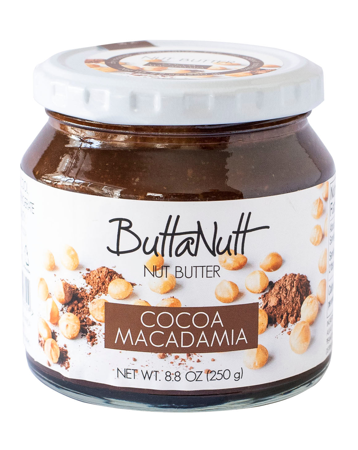 Cocoa Macadamia Nut Butter Jar against a white background