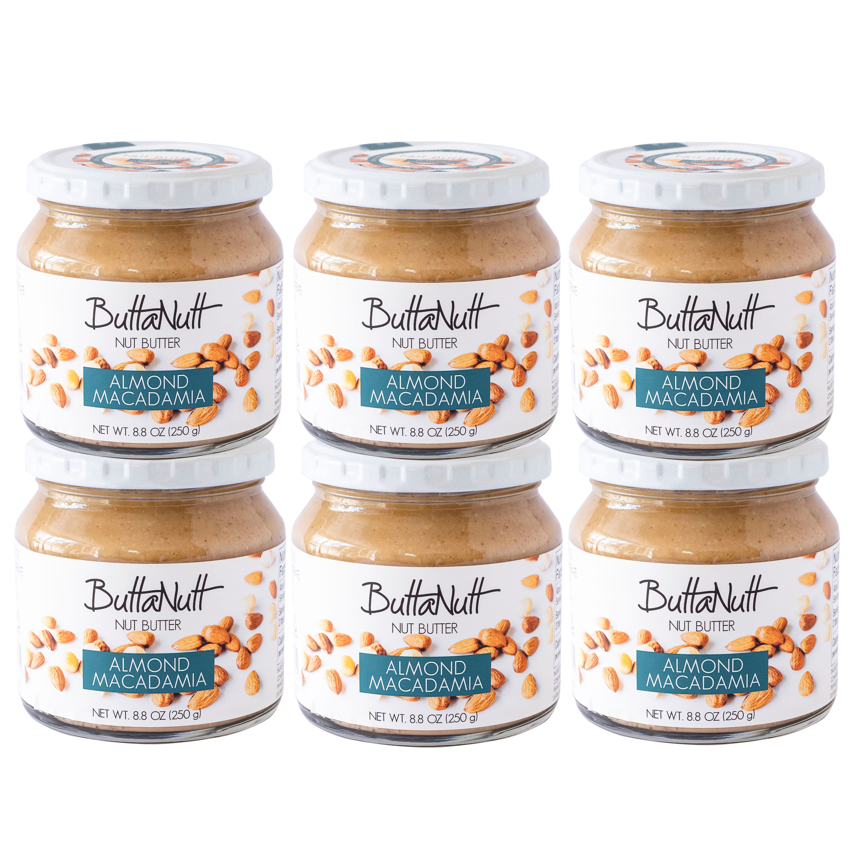6x Almond Macadamia Nut Butter Jars (250g)