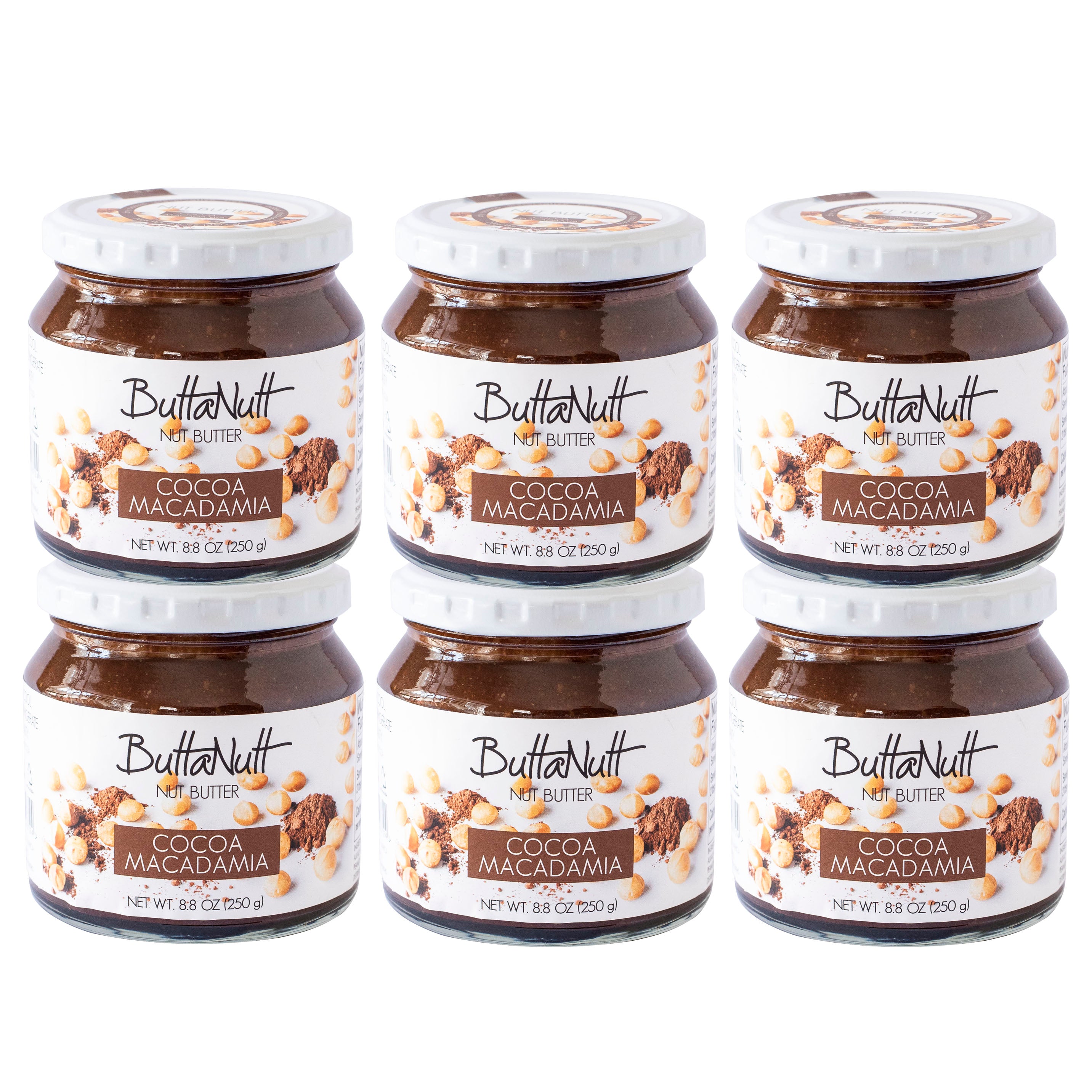 6x Cocoa Macadamia Nut Butter Jars (250g)