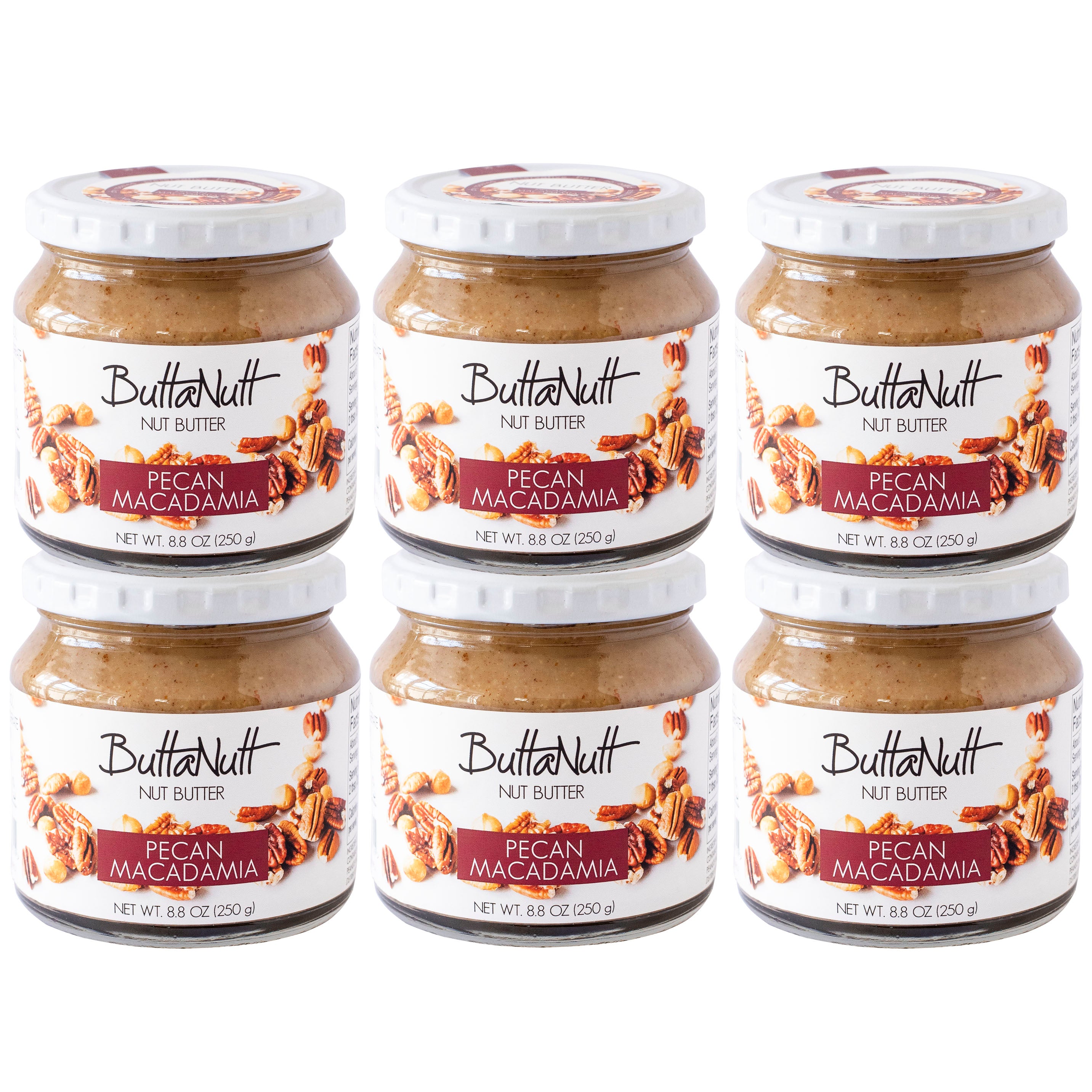 6x Pecan Macadamia Nut Butter Jars (250g)